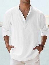 economico Camicie di lino-Per uomo Camicia Camicia di lino Camicia Estiva Camicia da Spiaggia Semplice Vacanza Camicia hawaiana Blu Nero Bianco Rosa Manica Lunga Collo alla coreana Primavera &amp; Estate Abbigliamento Base
