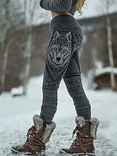 baratos Animais Impressão-Leggings Boho Viking Femininas Férias Estilo Étnico Vintage Comprimento Total Cintura Alta Gráfico Animal Secagem Rápida Respirabilidade Macio Flexível Formal Férias Preto Rosa Azul Cinza Verão