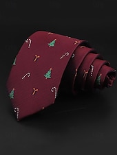 abordables Accessoires de Noël-Cravates de Noël pour hommes – en polyester avec des motifs festifs de bonhommes de neige, de père Noël et de sapins, parfaites pour les fêtes et célébrations de fin d&#039;année.