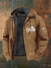 billiga 3d hoodies för män-Herr Huvtröja med dragkedja Fleece-jacka Huvtröja i fleece Blå Svart Brun Huva Kors Tro Ficka Ledigt Dagligen Utekväll Polyester Streetwear Retro Ledigt Höst vinter Kläder Pull Tröjor