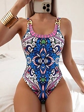 economico Costumi interi-Costume da bagno intero da donna snellente monokini boho controllo della pancia vita alta slim senza schienale abbigliamento da spiaggia per vacanze grafica vintage geometrica scollatura a U senza