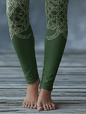  Damen Leggings Gemütliche Leggings Urlaub Vintage Ethno-Stil Volle Länge Hohe Taille Grafik Drucken Bequem Dehnbar Lässig Täglich Urlaub Grün Frühling Herbst Schmale Passform