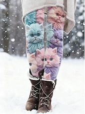 baratos Animais Impressão-Mulheres Leggings Férias Vintage Moda Comprimento total Cintura Alta Gráfico Animal Gato Impressão 3D Secagem Rápida Respirabilidade Macio Com Stretch Formal Ao ar livre Férias Azul Outono Inverno