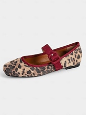 voordelige Platte damesschoenen-Mary Jane-flats met luipaardprint voor dames met fluwelen gespband – vintage stijl, perfect voor Kerstmis, feestdagen en dagelijks gebruik