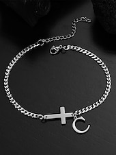 abordables Pulsera de mujer-Tobillera personalizada para mujer en acero inoxidable con dijes de letras del alfabeto, diseño de cruz y letras, ideal como regalo de Navidad. Disponible en 26 letras.