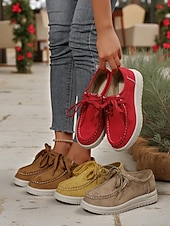 abordables Femmes-Chaussures rouges décontractées à lacets pour femmes - mocassins plats souples et antidérapants, chaussures confortables au quotidien pour Noël, le shopping et les voyages