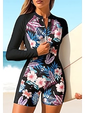 economico Rash Guards Interi-Per donna Standard Top sottomuta Costume da surf intero Costume da bagno Floreale Tropicale Color-blocking Con zip con reggiseno incorporato Imbottitura rimovibile Protezione Solare UV UPF50+ Ultra
