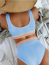 abordables Conjuntos de bikini-Bikini de mujer de 2 piezas bañador control de abdomen cintura alta delgada sin espalda vacaciones playa ropa color sólido cuello en V sin mangas trajes de baño