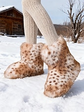 cheap Cowboy &amp; Western Boots-Women&#039;s Leopard Print Faux Fur Snow Boots - Cozy Winter Booties with Soft Faux Fur Lining, Stylish and Warm for Cold Weather and Outdoor Activities