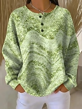 abordables Sudaderas a Rayas y Geométricas-Mujer Sudadera Abstracto Casual Manga Larga Escote Redondo Tops regulares Casual Uso Diario Azul Piscina Morado Verde Trébol Color Caquí Primavera Otoño