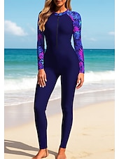 preiswerte One Pieces Rash Guards-Damen Standard Anti UV Shirt Ganzkörper-Rashguard Einteiliger Surfanzug Blumenmuster Tropisch Reißverschluss mit integriertem BH Frontreißverschluss UV-Sonnenschutz vollständige Bedeckung UPF50+