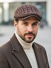 baratos Chapéus Masculinos-Gorro de tricô masculino – forrado com lã para maior aquecimento, diversas cores, design elegante em tricô trançado para atividades ao ar livre no inverno.