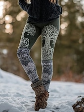 Недорогие Искусство и дизайн печать-Леггинсы для женщин викингов бохо винтажный этнический стиль повседневные полный длины высокой талии абстрактная 3D печать быстросохнущая дышащая мягкая эластичная форма для уличной атлетики