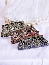abordables Pochettes et sacs à main de soirée-Pochette à sequins pour femme – en polyester, multicolore, ornée de motifs floraux métallisés, avec bandoulière chaîne, idéale pour les mariages, les fêtes et les soirées.
