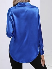 abordables Blouses Unies-Femmes Chemise Elegant Haut en satin Chemisier Boutons Uni Élégant ancien manche longue Col de chemise Hauts Réguliers Fête Sortir Jaune Rouge Bleu Roi Rose Gris Été Printemps