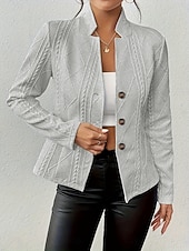 abordables Blazers y Trajes-Mujer chaqueta Cómodo Transpirable Bolsillo Casual Plano Oficina Calle Casual Ropa Cotidiana Botonadura Simple Regular Escote Chino Ajuste regular Manga Larga Ropa de calle Blanco Rosa Albaricoque