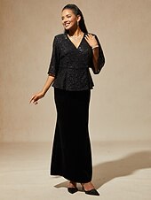 お買い得  レーストップ-女性用 ブラウス レーストップス イブニングトップス スパンコールトップス スパンコール レース エレガント パーティー Ｖネック レギュラートップス 結婚式のゲスト カクテルの服装 ブラック 春、夏、秋、冬