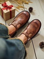 billiga Platta damskor-Bruna damskor i konstläder med brogue-detaljer, Mary Jane-skor, klassisk och bekväm stil, perfekta för arbete, vardagsutflykter och vardagsbruk.