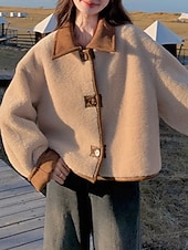 halpa Talvitakit-Naisten Talvitakki Rento takki Mukava Hengittävä Napit Vapaa-aika Tavallinen Loma Katu Kausaliteetti Arki-asut Yksirivinen Lyhyt Sänkyjen avaus Loose Fit Pitkähihainen Päällysvaatteet Kahvi Kevät