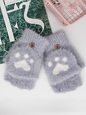 preiswerte Handschuhe für Damen-Damen-Fingerhandschuhe aus flauschigem Strick mit Katzenpfotenmuster – weicher Plüschstoff, in verschiedenen Farben erhältlich, perfekt für Winter und Freizeit.