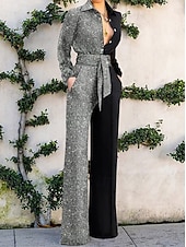 رخيصةأون حللا الحزب-نسائي طبيعي بذلة أنيق لون الصلبة كم طويل ساق عريضه قبعة القميص جيب عالي الخصر عطلة مناسب للبس اليومي عادي فضي أصفر أحمر الربيع