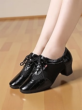 baratos Ténis de Dança-Sapatos de dança de salão femininos prateados com cadarço - sapatos confortáveis de salto baixo para prática de dança latina, salsa, tango e apresentações de palco.