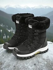 preiswerte Schnee- und Winterstiefel-Weiße Damen-Winterstiefel mit Fellbesatz – wasserdichte Schnürstiefeletten mit Plateau für Wandern, Skitouren und Wintersport