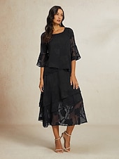  Γυναικεία Κομψό Καθημερινό Μίντι Μεσαία Μέση Φούστες Άνθινο Δαντέλα Με Βολάν Ακανόνιστος γιακάς Μικροελαστικό Ημερομηνία Καθημερινά Μαύρο Καλοκαίρι