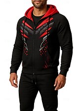 cheap Tracksuits-Men&#039;s Hoodie Tracksuit 2 Piece Tracksuit Drawstring Zip Up Geometric Clothing Suit Fall Black Vocation Outdoor Travel Lightweight Fashion Long Sleeve Sport Activewear Stretchy Regular Fit