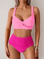 Χαμηλού Κόστους Σετ μπικίνι-Γυναικείο Μπικίνι 2 Τμχ Μαγιό Ριχτό Σλιπ Λεπτό Ανοιχτή Πλάτη Κομψό Διακοπές Μονοχρωμία Με V Λαιμό Χωρίς Μανίκια