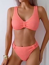 Χαμηλού Κόστους Σετ μπικίνι-Γυναικείο Μπιikinι 2 Κομμάτια Μαγιό Ραφές Κάτω Κερκίδα Slim Χωρίς Πλάτη Διακοπές Ρούχα Παραλίας Μονοχρωμία V Λαιμός Αμάνικο Μαγιό