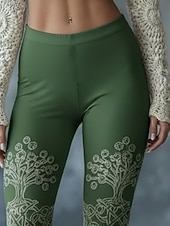  Damen Leggings Gemütliche Leggings Urlaub Vintage Ethno-Stil Volle Länge Hohe Taille Grafik Drucken Bequem Dehnbar Lässig Täglich Urlaub Grün Frühling Herbst Schmale Passform