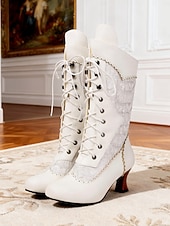 economico Vittoriano &amp; Edoardo-stivali da donna in similpelle rossa con lacci e tacchi, in stile vittoriano - stile gotico vintage anni '20 per carnevale, feste e occasioni in costume