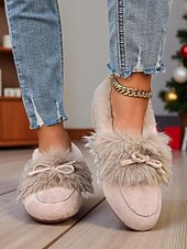 preiswerte Ballerinas für Damen-Damen Loafer Klassische Loafer Weiche Schuhe Komfortschuhe Weihnachten Täglich Schleife Flacher Absatz Runde Zehe Lässig Komfort Kunstpelz Kunstwildleder Loafer Rot orange Mandelfarben Schwarz