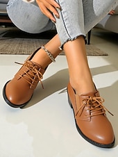 olcso Női fűzős bőrcipők-női fekete fűzős oxford cipő alacsony sarokkal - klasszikus lezser stílus, tökéletes irodai viseletre, mindennapi kirándulásokra és hétvégi alkalmakra
