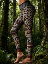 Недорогие Викинг принт-Леггинсы для женщин викингов бохо отпуск винтажный этнический стиль полный длины высокой талии графическое дерево мягкие комфортные эластичные формальные для отпуска красные зеленые весна осень зима
