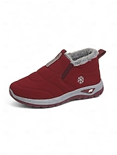 economico Sneakers da donna-Sneakers invernali da donna in caldo pile foderate in bordeaux - comode scarpe da esterno comode e impermeabili slip-on per il freddo e i viaggi di Natale