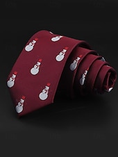 abordables Accessoires de Noël-Cravates de Noël pour hommes – en polyester avec des motifs festifs de bonhommes de neige, de père Noël et de sapins, parfaites pour les fêtes et célébrations de fin d&#039;année.