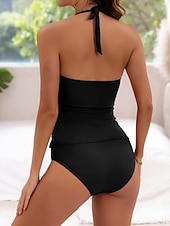Недорогие Монокини-Купальник для женщин цельный с эффектом похудения рюшами сексуальный с вырезом монокини контролем живота высокой талией стройный без спинки для отдыха на пляже однотонный цвет с завязками на шее без