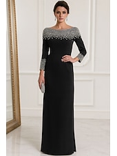 رخيصةأون فستان سهرة ضيق-عامودي طول الأرض فساتين السهرة الزي الرسمي أنيق التألق مضيئ كم طويل رقبة عالية مدورة رسمي زفاف طبقات كريب ستريتش مع حجر كريم بريق تفاصيل كريستال