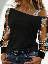 Χαμηλού Κόστους Επίσημες Μπλούζες-Γυναικεία Μπλούζα Κουρελού Γραφική Βίντατζ Στυλάτο Σέξι Μακρυμάνικο Ασύμμετρο Κανονικά μπλουζάκια Καθημερινά Αργίες Εξόδου Μαύρο Ουρανί Καλοκαίρι Άνοιξη Φθινόπωρο Χειμώνας