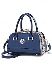 economico Borsette e borse tote-elegante borsa da sera da donna in pelle verniciata, decorata con cristalli, disponibile in rosso e blu navy, perfetta per feste formali e celebrazioni festive