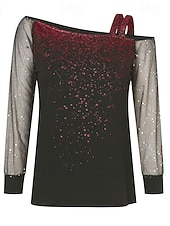  Γυναικεία Μπλούζα Γκλίτερ Ombre Βίντατζ Στυλάτο Μακρυμάνικο Ασύμμετρο Κανονικά μπλουζάκια Καθημερινά Αργίες Εξόδου Θαλασσί Ασημί Κρασί Χρυσό Καλοκαίρι Φθινόπωρο