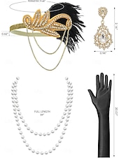 abordables Vestidos de los años 20-Conjunto Rugido 20s 1920s Hasta la Rodilla Vestidos Vestido Flapper Accesorios con accesorios Hombro frío Mangas cortas El gran Gatsby charlestón Lentejuelas Borlas Pluma Escote en Pico Disfraz Mujer
