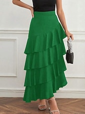 economico Gonne Formali-Per donna Elegante Moda Maxi Vita media Gonne Semplice Arricciato Inelastico Quotidiano Streetwear Vinaccia blu navy Nero Verde Estate