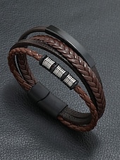 cheap Men's Jewelry-Men's faux leather alloy multi-layer magnetic braided bracelet, Stylish and durable, Suitable for casual wear and special occasions.