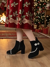 preiswerte Stiefeletten-Rote Damen-Ankle-Boots mit Imitationsperlenbesatz – eleganter Festtagsstil, weiches Futter, praktischer seitlicher Reißverschluss, perfekt für Weihnachtsfeiern, Winteroutfits, Familienfeste und als Geschenk.