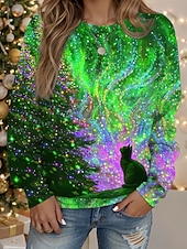 cheap Art&amp;Design Tops-Women's Pullover Sweatshirt Hoodies Graphic Animal  Tree Fashion Casual Long Sleeve Crew Neck Regular Tops Street Dailywear Print Blue Purple Green Spring Fall Winter