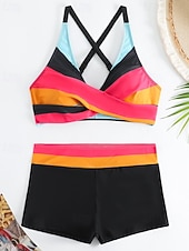 cheap Tankinis-Women's Swimwear 2 Piece Shorts Swimsuit Backless Vacation Beach Wear Geometic V Neck Sleeveless Bathing Suits