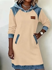 お買い得  スウェットシャツ &amp; パーカー ドレス-女性用 ミニドレス パーカードレス カジュアルドレス ファッション 近代の 日常 アウトドア バケーション レギュラー 平織り 長袖 フード付き ブラック ホワイト イエロー グリーン 秋 冬